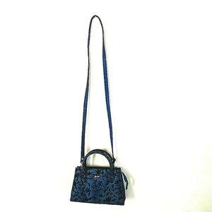 SHOULDER (HAND) BAG BLUE/BLACK VELVET, ZIPPER, 8 x 5" BY FINA